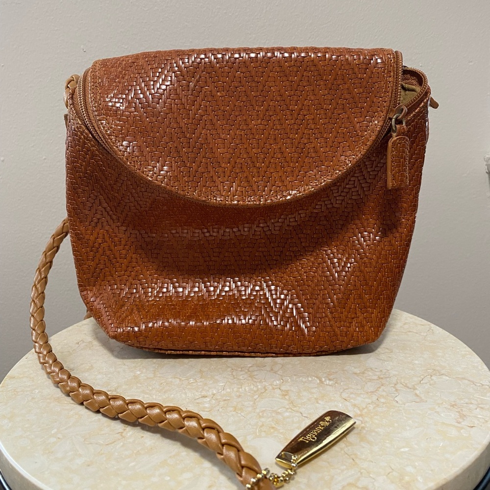 Tignanello Brown Genuine Woven Leather Crossbody Bag